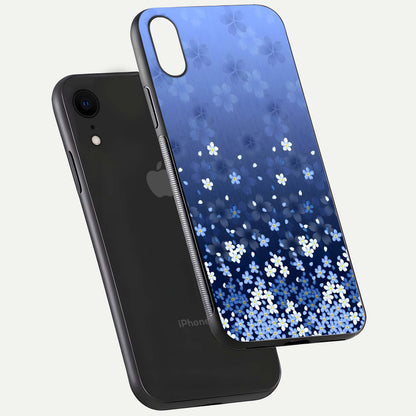 Blue Starry Glass Case for iPhone Xr floating mockup capturing cosmic tone and HD gloss texture