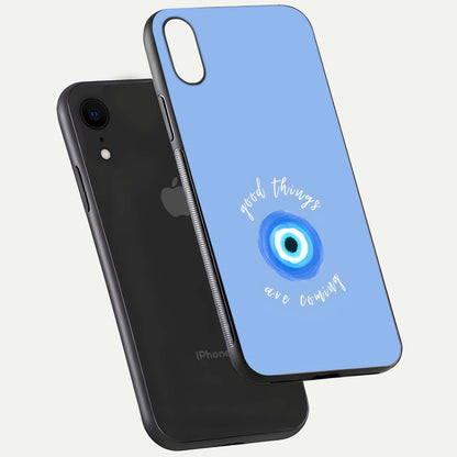 Bright Future Ahead Glass Case for iPhone Xr floating mockup showing sleek design and positive quote print