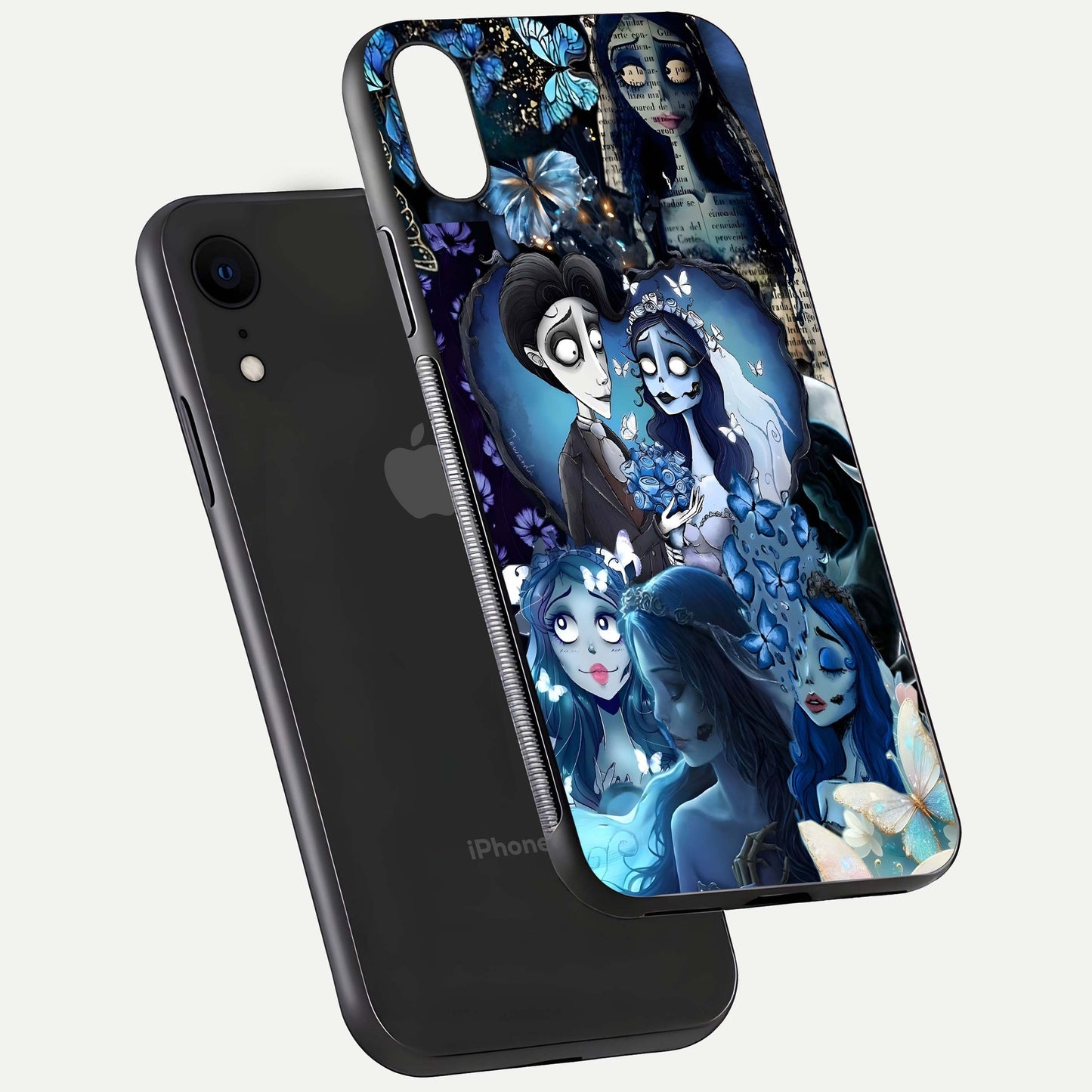 Butterfly Ghost Soul Glass Case for iPhone Xr floating mockup showcasing spirit-like butterfly detail and gloss