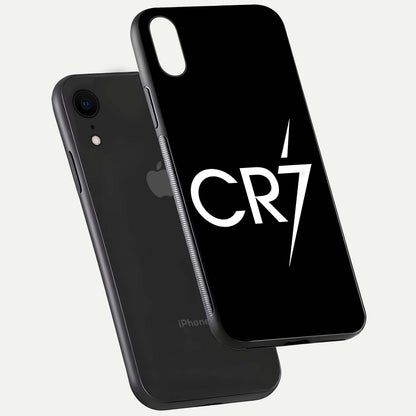 CR7 Elite Strike Glass Case for iPhone Xr floating mockup displaying HD gloss and sporty texture