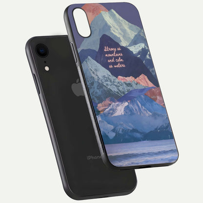 Celestial Mountain Calm Glass Case for iPhone Xr floating mockup showing glow depth and polished edges