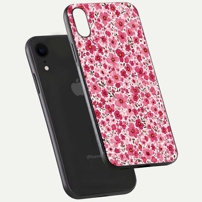 Cherry Blossom Charm Glass Case for iPhone Xr floating mockup displaying pink tone flow and polished edges