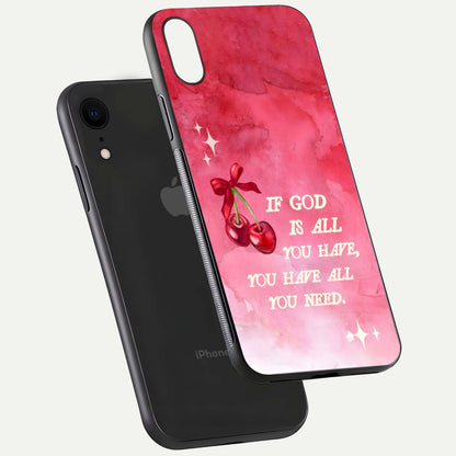 Cherry Quote Glass Case for iPhone Xr floating mockup capturing shine texture and clear typography