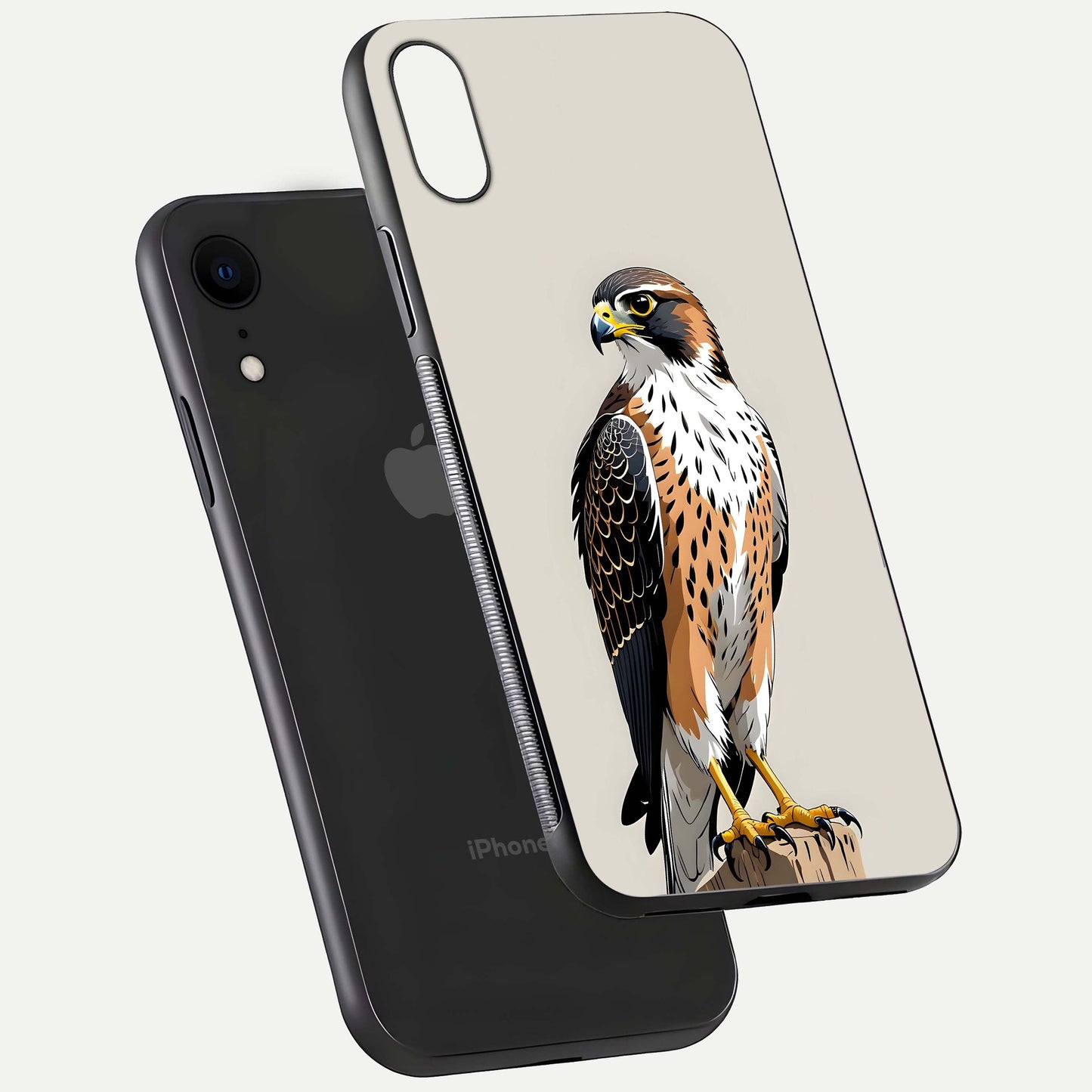 Clever Eagle Glass Case for iPhone Xr floating mockup displaying sharp gloss and art contrast