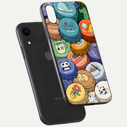 Coins Patterns Glass Case for iPhone Xr floating mockup showing reflection depth and smooth tone