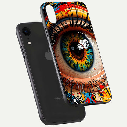 Colorful Eye Glass Case for iPhone Xr floating mockup showing bright contrast and gloss clarity