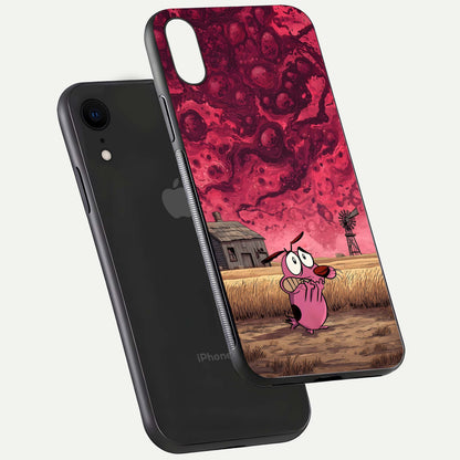 Courage Under Sky Glass Case for iPhone Xr floating mockup showing shine reflection and clean edges
