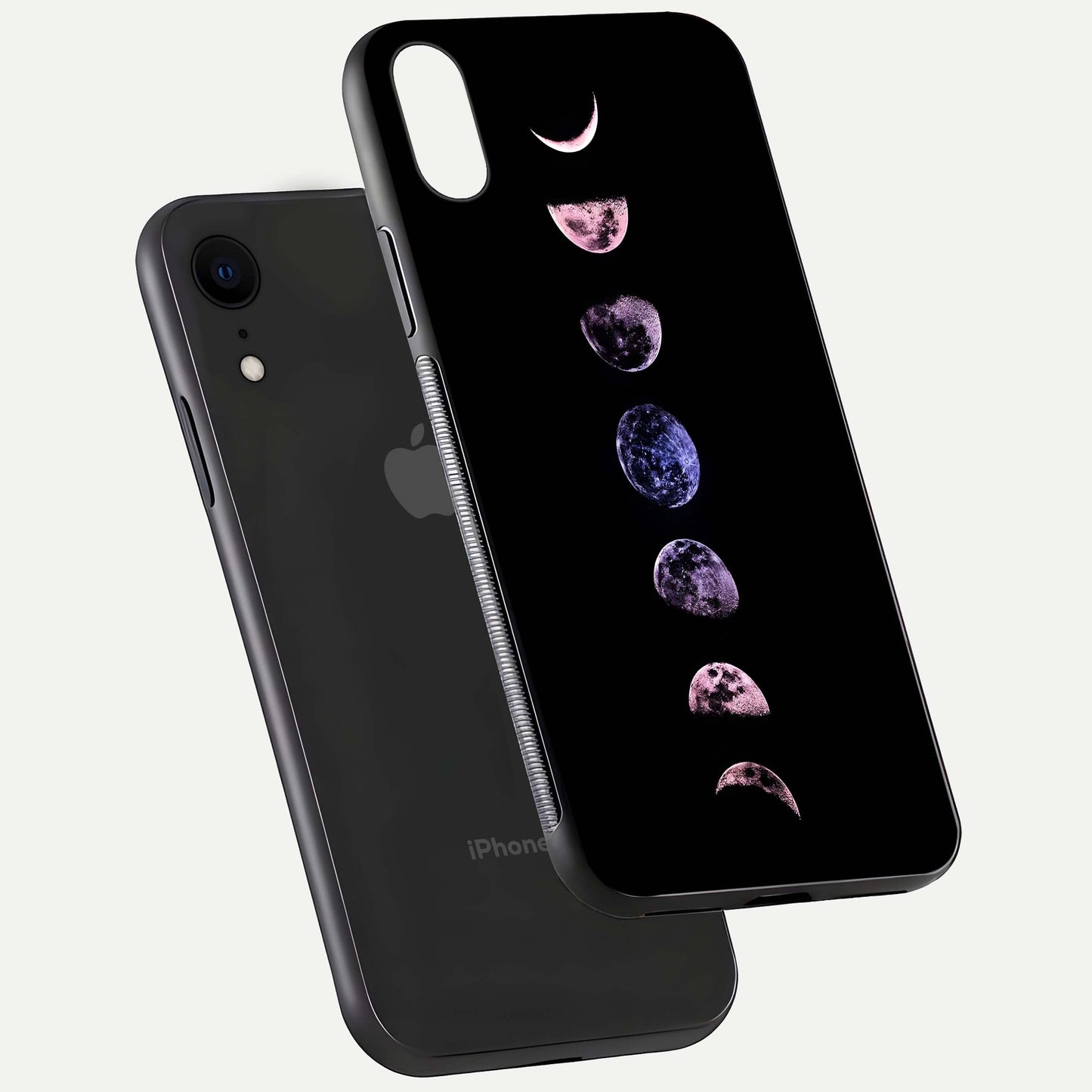 Crimson All Planets Glass Case for iPhone Xr floating mockup showing gloss depth and rich hues