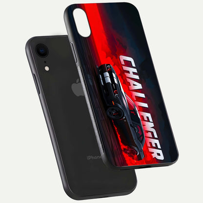 Crimson Challenger Fury Glass Case for iPhone Xr floating mockup showing HD gloss and sleek shine