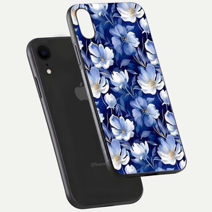 Cute Floral Patterns Glass Case for iPhone Xr floating mockup showing shine depth and design clarity
