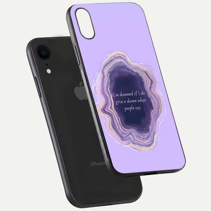 Damned People Quote Glass Case for iPhone Xr floating mockup showing gloss reflection and text balance