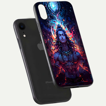 Divine Fire Shiv Glass Case for iPhone Xr floating mockup showing glow texture and gloss finish