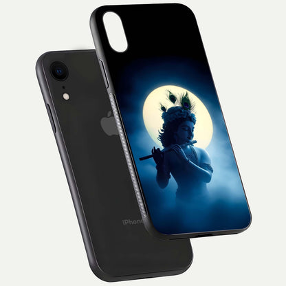 Divine Moon Flute Glass Case for iPhone Xr floating mockup showing HD gloss and luminous texture