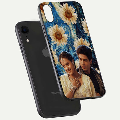 Eternal Love Story Glass Case for iPhone Xr floating mockup showing glossy shine and romantic tone