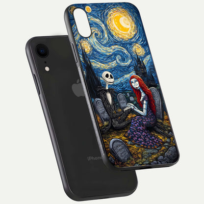 Eternal Night Love Glass Case for iPhone Xr floating mockup showing gloss brightness and romantic vibe