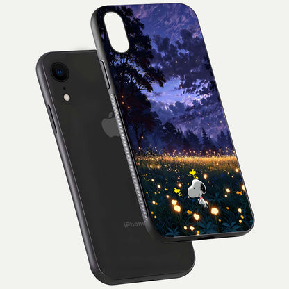 Firefly Meadow Magic Glass Case for iPhone Xr floating mockup showing gloss polish and magical night hues