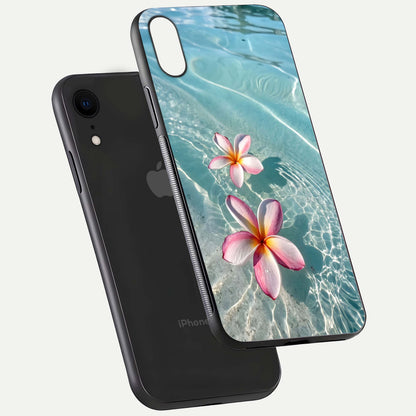 Floating Bloom Bliss Glass Case for iPhone Xr floating mockup showing HD gloss shine and floral texture