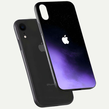 Galaxy Apple Aura Glass Case for iPhone Xr floating dual-view mockup highlighting HD gloss and deep space color blend