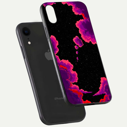 Galaxy Dream Frame Glass Case for iPhone Xr floating dual-view mockup showing vibrant gloss and space-themed tones