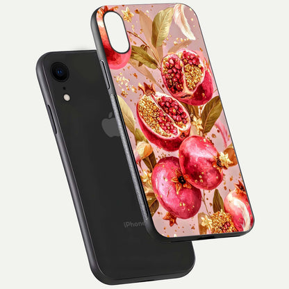 Golden Bloom Glow Glass Case for iPhone Xr floating dual-view mockup showing glossy shine and golden shimmer