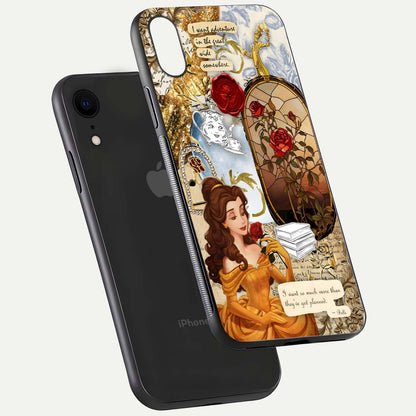 Golden Dream Belle Glass Case for iPhone Xr floating dual-view mockup highlighting gloss texture and elegant shimmer