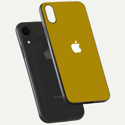 Golden Luxe Aura Glass Case for iPhone Xr floating dual-view mockup showing glossy texture and elegant gold gradient