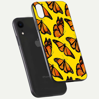 Golden Wing Flight Glass Case for iPhone Xr floating dual-view mockup showing gloss reflection and luxury tone
