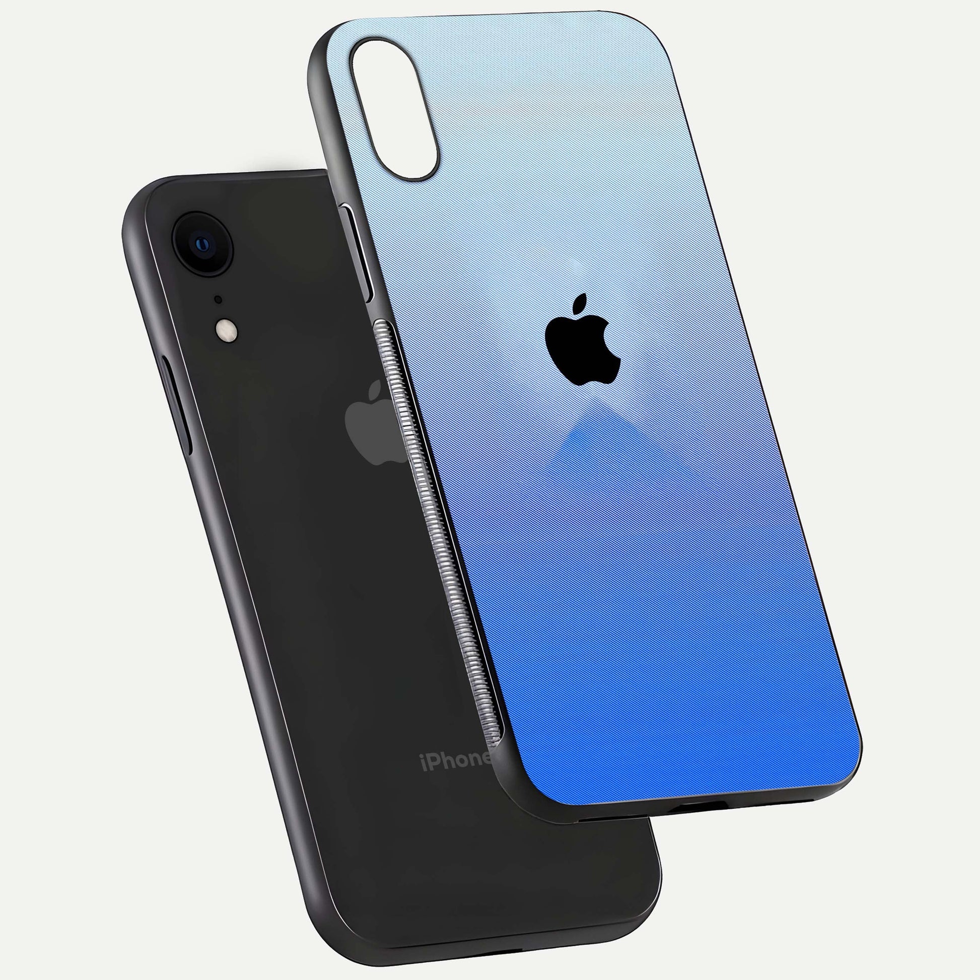 Gradient Apple Vibe Glass Case for iPhone Xr floating dual-view mockup showing gloss polish and gradient blend