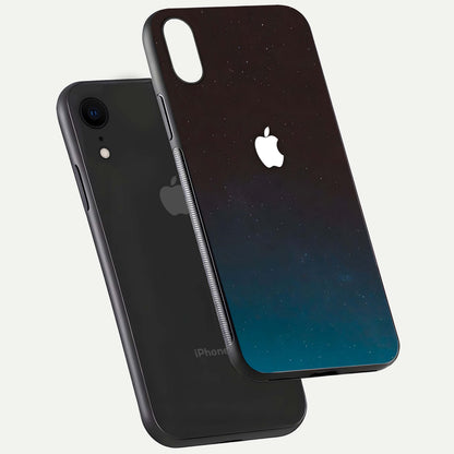 Green Emerald Apple Logo Glass Case for iPhone Xr floating dual-view mockup showing glossy shine and premium color tone
