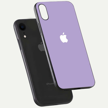 Lavender Soft Minimal Glass Case for iPhone Xr floating dual-view mockup showing gloss reflection and pastel tone