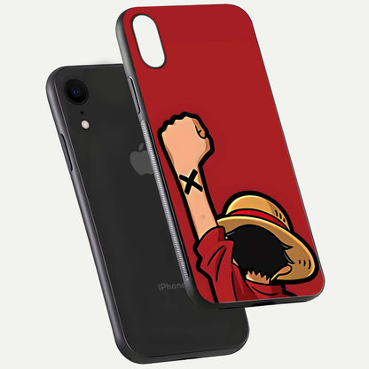 Luffy X Spirit Glass Case for iPhone Xr floating dual-view mockup showing gloss polish and vibrant color depth
