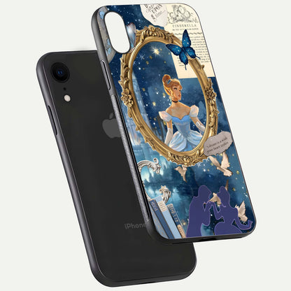 Midnight Queen Glass Case for iPhone Xr floating dual-view mockup showing HD glass shine and luxury art