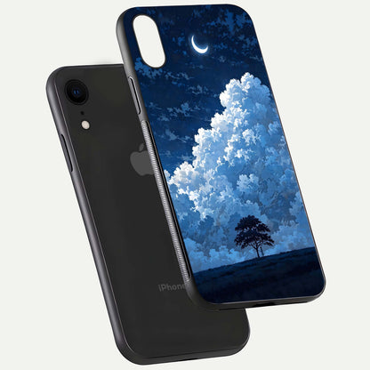 Midnight Sky Serenity Glass Case for iPhone Xr floating dual-view mockup showing HD gloss and night shine