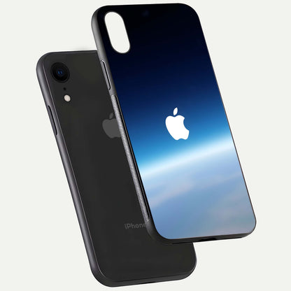 Minimal Apple Sky Glass Case for iPhone Xr floating dual-view mockup showing HD gloss and Apple design