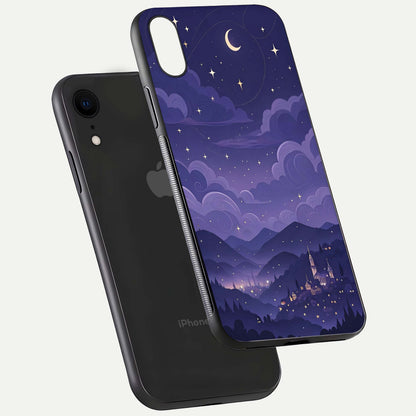 Minimal Night View Glass Case for iPhone Xr floating dual-view mockup showing HD gloss and clean lines