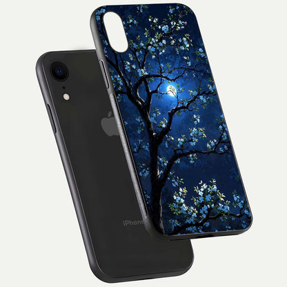 Mystic Floral Night Glass Case for iPhone Xr floating dual-view mockup displaying shine and rich color depth