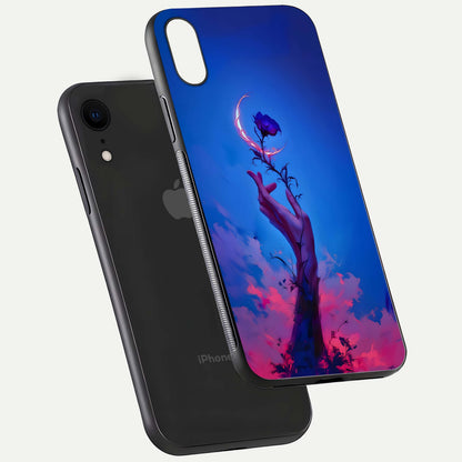 Mystic Hand Glass Case for iPhone Xr floating dual-view mockup showing HD shine and fine palm detail
