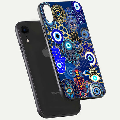 Mystic Palm Guard Glass Case for iPhone Xr floating dual-view mockup showing HD reflection and vivid tone
