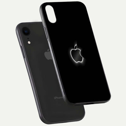 Neon Apple Glow Glass Case for iPhone Xr floating dual-view mockup showing HD shine and modern look