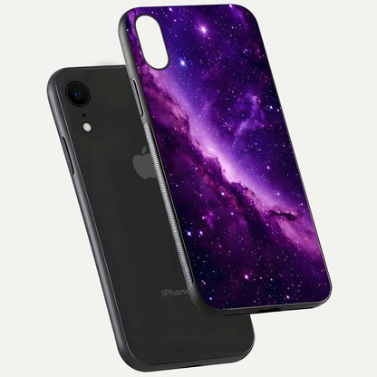 Purple Shade Sky Glass Case for iPhone Xr floating dual-view mockup displaying gloss and sky theme