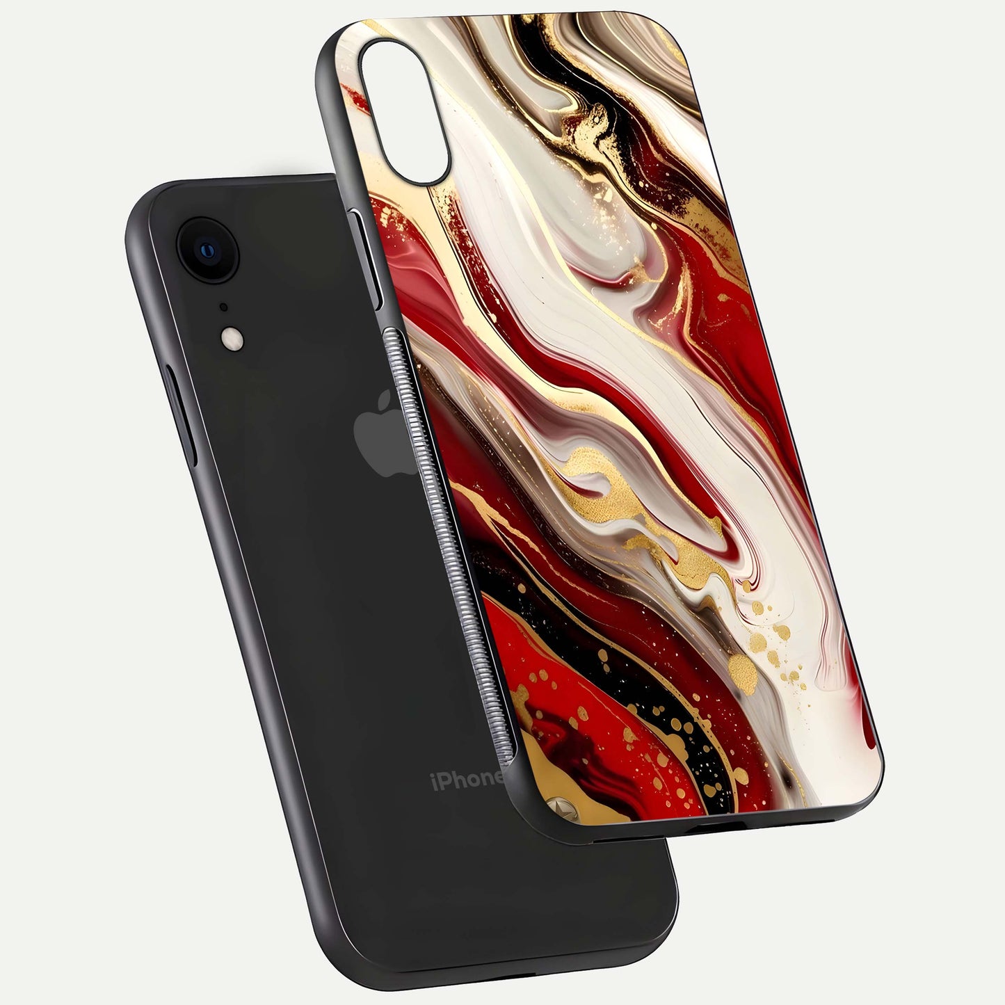Red & White Marble Glass Case For iPhone Xr