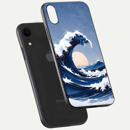 Rising Tide Power Glass Case for iPhone Xr floating dual-view mockup displaying gloss texture and flow pattern