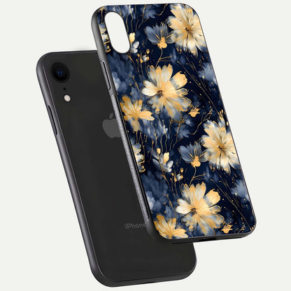 Royal Petal Dream Glass Case for iPhone Xr floating dual-view mockup displaying gloss reflection and tone contrast