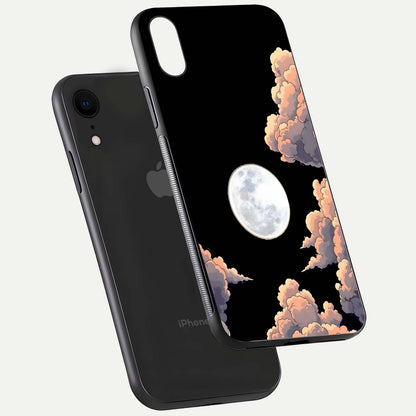 Shade Cloud Moon Glass Case for iPhone Xr floating dual-view mockup showing gloss and celestial texture
