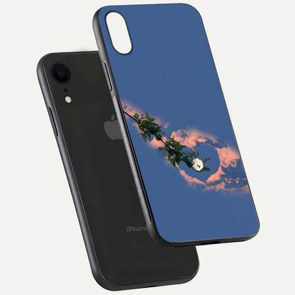 Sky Under Tree Glass Case for iPhone Xr floating dual-view mockup displaying gloss reflection and landscape tone