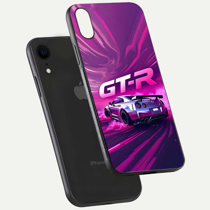 Speed Drift Legend Glass Case for iPhone Xr floating dual-view mockup displaying gloss shine and motion effect