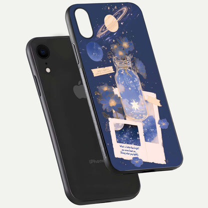 Starlit Cosmic Jar Glass Case for iPhone Xr floating dual-view mockup displaying gloss and starry depth