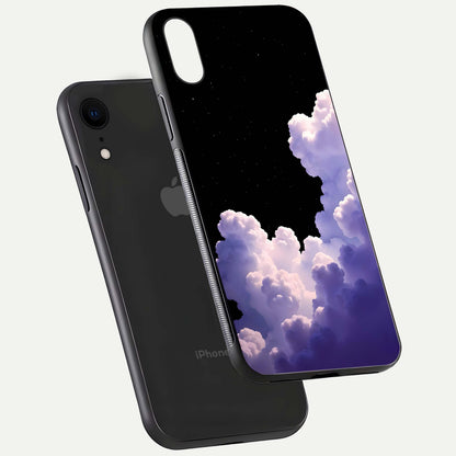 Starlit Night Whispers Glass Case for iPhone Xr floating dual-view mockup displaying gloss surface and depth