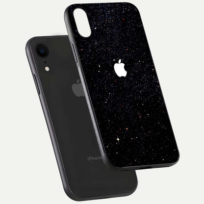 Starry Apple Galaxy Glass Case for iPhone Xr floating dual-view mockup displaying reflection and shine