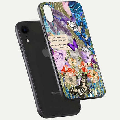 Storm Path Bloom Glass Case for iPhone Xr floating dual-view mockup displaying gloss and pattern depth